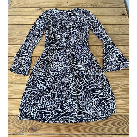 Michael Kors Allover Zebra Print Bell Sleeve Dress Size Small Women’s Black - Picture 2 of 7